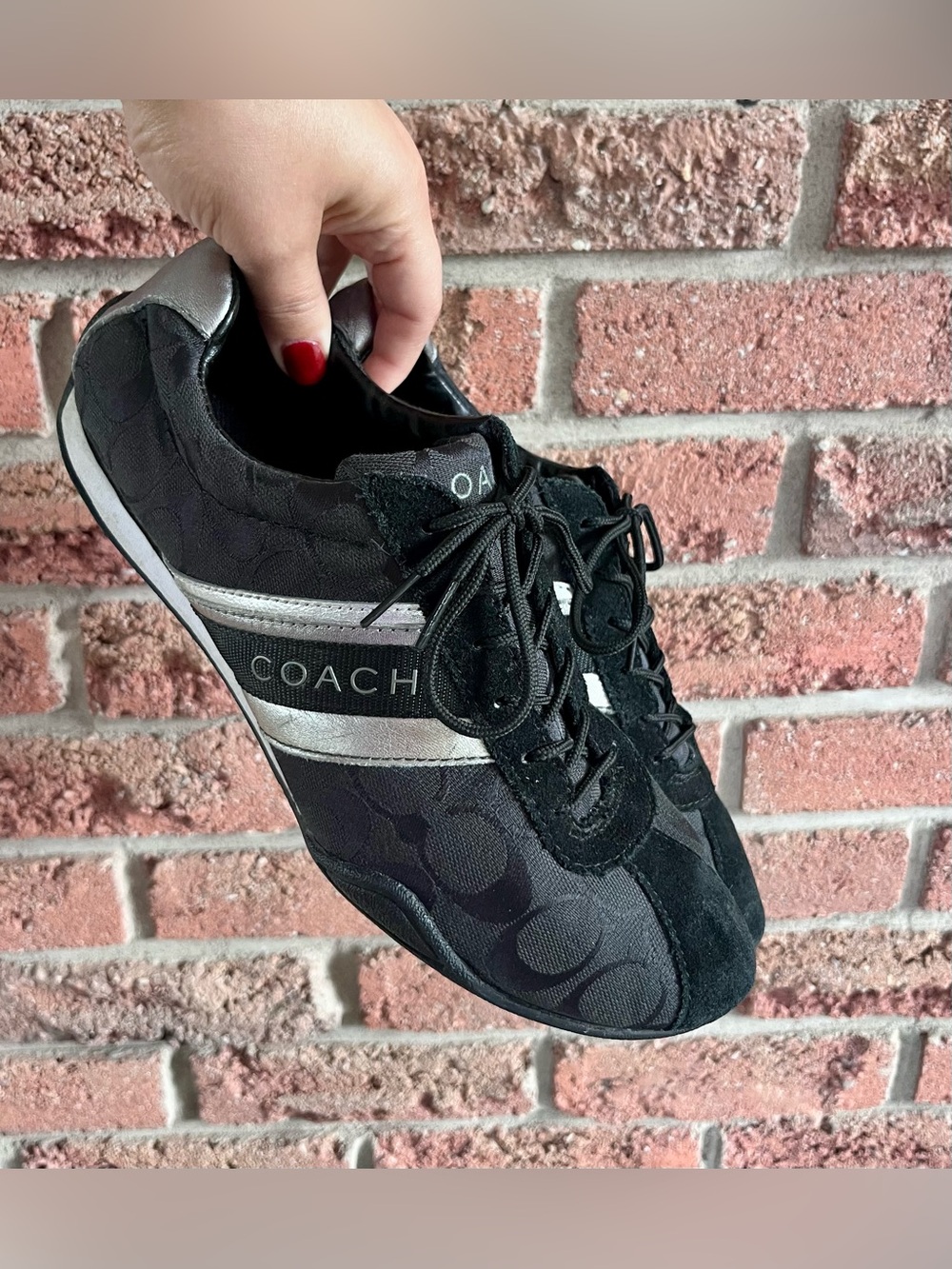 Coach Jayme Signature C Monogram Black Suede Sneakers Size 10